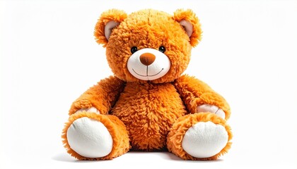 Obraz premium Cute brown teddy bear plush toy on white background