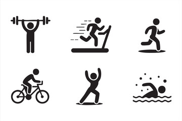 Fototapeta premium Sports and workout icons collection with stretching, jogging, and cardio exercises