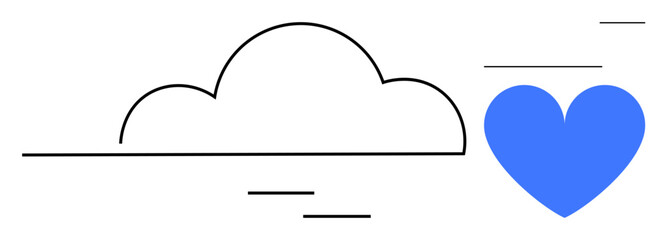 Cloud outline with a vibrant blue heart surrounded by stylized lines. Ideal for themes of love, environment, emotion, wellness, minimal design, community, and simple landing page