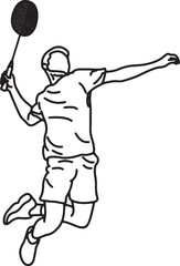 Outline Drawing of Badminton Player Performing Jump Smash