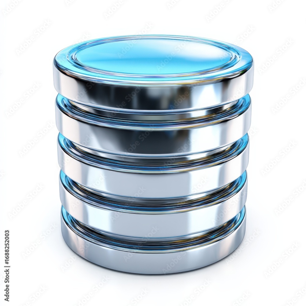 Poster stack of shiny metallic discs representing data storage database server technology