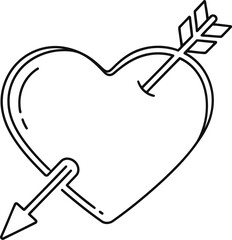 Hand drawn cupid arrow piercing heart symbol love romance valentine's day simple line art graphic vector