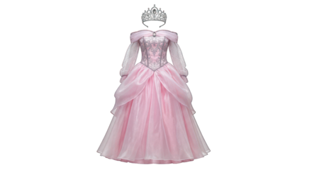 Pink princess dress and tiara set on transparent background
