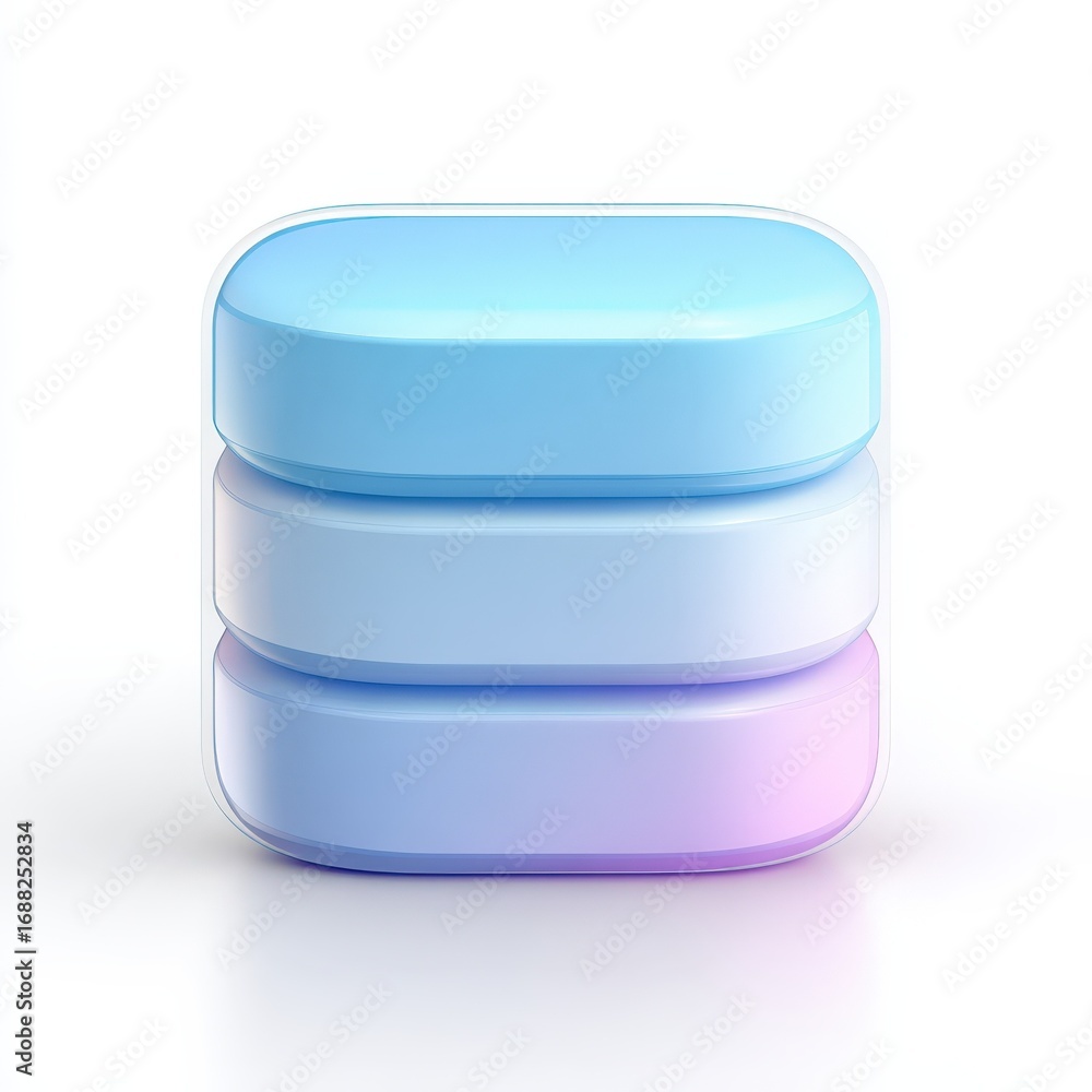 Poster stacked database icon 3d render of pastel blue and purple data layers