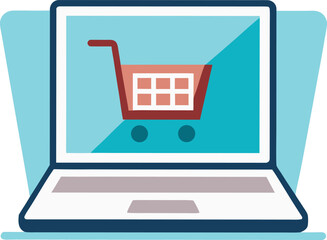 Shopping cart on laptop screen. E-business, Online shopping concept vector for black Friday