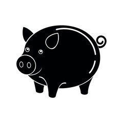 Stylized black piggy bank illustration on white background, a savings concept