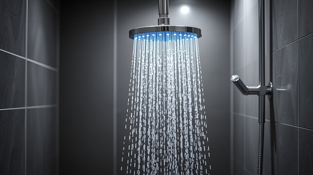 Refreshing shower experience with modern chrome showerhead in minimalist bathroom