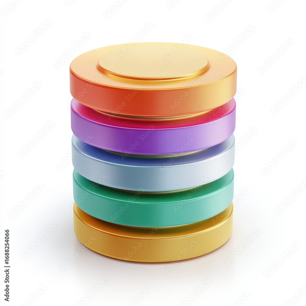 Poster stack of colorful cylinders abstract 3d render isolated on white background design element
