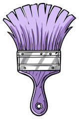 Cartoon illustration of a purple paintbrush tool for art and renovation.