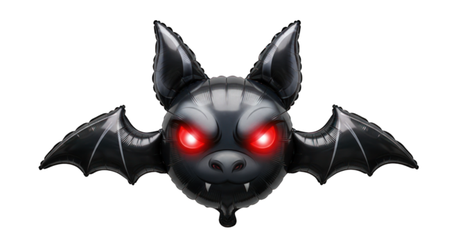 Spooky bat balloon with red eyes on transparent background - Powered by Adobe