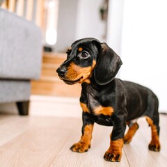 Cute puppy on a light floor