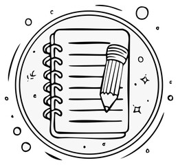 Obraz premium Hand drawn spiral notebook with a pencil for writing and planning