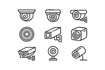 CCTV monitoring icons collection for safety, protection, and security concepts