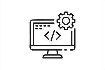 Software coding gear icon for digital engineering, IT, and programming themes