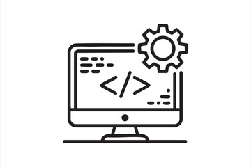 Vector illustration of programming monitor with gear for development concepts