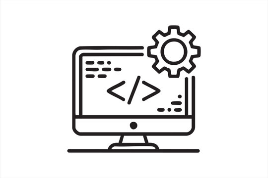 Vector illustration of programming monitor with gear for development concepts