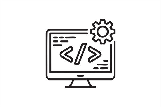 Coding and programming icon with computer monitor and gear for software development
