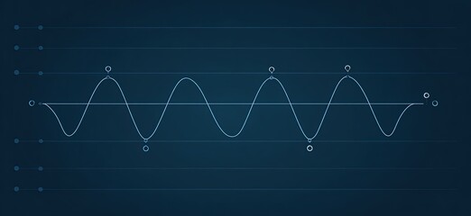 Light gray sine wave graph on dark blue background with grid