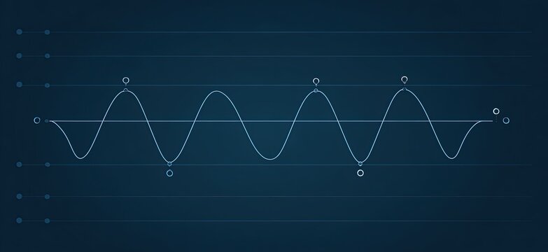 Light gray sine wave graph on dark blue background with grid