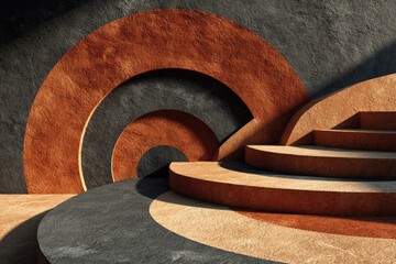 Abstract geometric, layered shapes, earthy tones