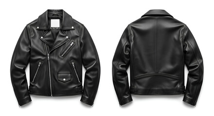 Black Leather Jacket Displayed from Front and Back Views