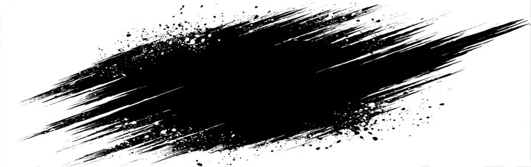 Abstract black paint stroke with splatter