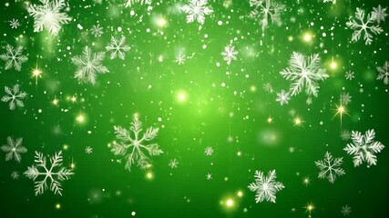 Falling snowflakes on a vibrant green background - Powered by Adobe