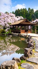 Japanese garden, cherry blossoms