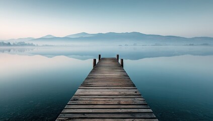 Fototapeta premium Tranquil Lakeside Pier at Dawn