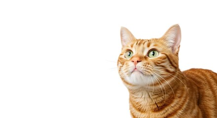 Obraz premium Curious orange cat looking upwards with bright eyes