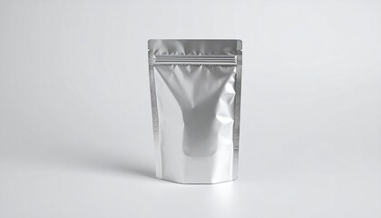 Silver foil pouch on white background