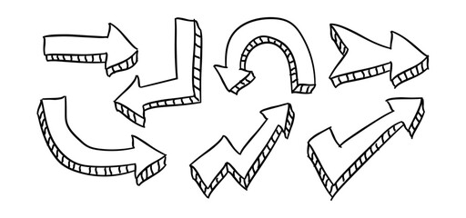 Arrows vector set, Hand drawn Arrows, doodle marker decorative direction pointers element design collection	