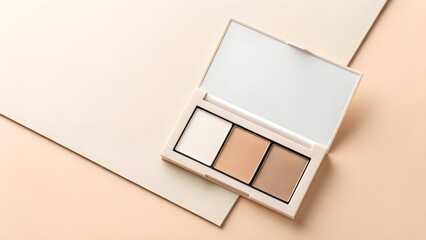 Fototapeta premium Flat Lay Eye Shadow Palette Card Mockup in Soft Lighting – Blank Paper Cosmetic Packaging Design for Makeup Branding, Beauty Marketing, Product Promotion and Professional Presentation
