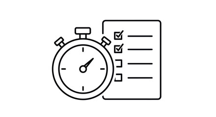 Line Art Stopwatch and Checklist Icon for Time Management.