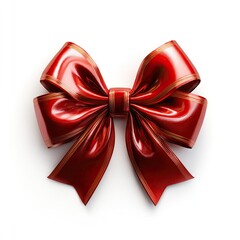 Glossy red ribbon bow, gold trim, elegant