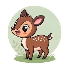 Adorable Baby Tufted Deer Fawn With A Candy Fang Smile In Cute Chibi Cartoon Style, Kawaii Wildlife Illustration With Sparkly Eyes, Pastel Colors, And Playful Sweet Charm