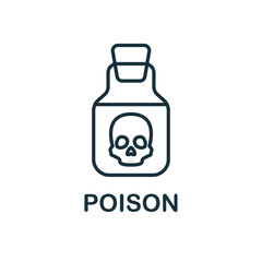 A poison bottle icon with a skull inside. Editable stroke. Vector icon illustration