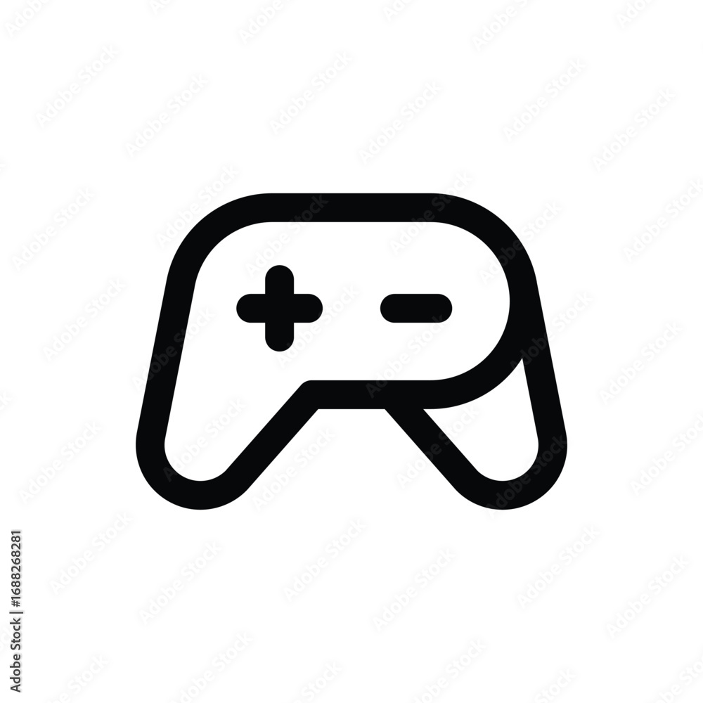Poster a black game controller icon featuring a plus sign and a dash. editable stroke. vector icon illustra