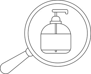 magnifying glass icon and soap bottle icon with white background