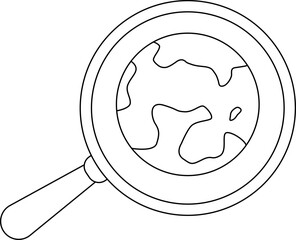 magnifying glass icon and planet earth icon with white background