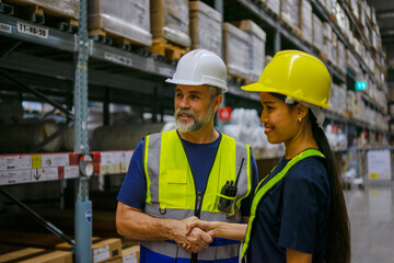 Logistics employees are working warehouse.