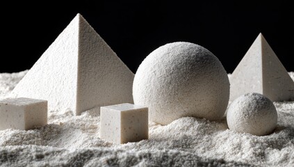 Abstract geometric shapes in a sandy landscape