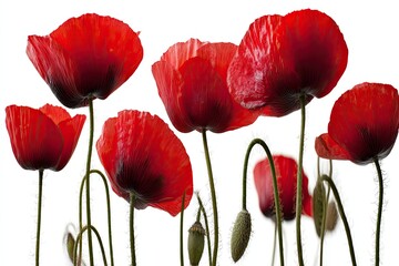 Obraz premium Close-up of vibrant red poppies on white background
