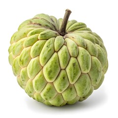 Obraz premium Annona Reticulata var. Rotundifolia Wild Custard Apple with Perfectly Rounded Green-Red Shape and Rare Exotic Tropical Freshness Highlighted on Pure White Background for Nutritious Still Life