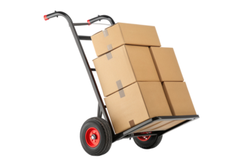 Heavy duty hand truck with cardboard boxes stacked high for efficient moving and transportation ease