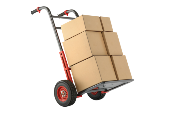 Heavy duty hand truck with cardboard boxes for warehouse and industrial material handling needs