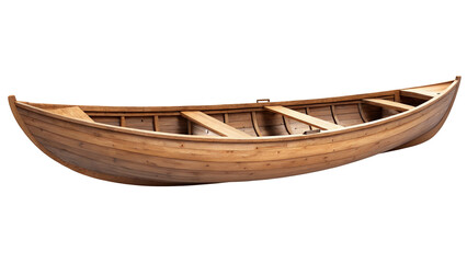 Traditional wooden rowboat for fishing or recreational purposes isolated from background