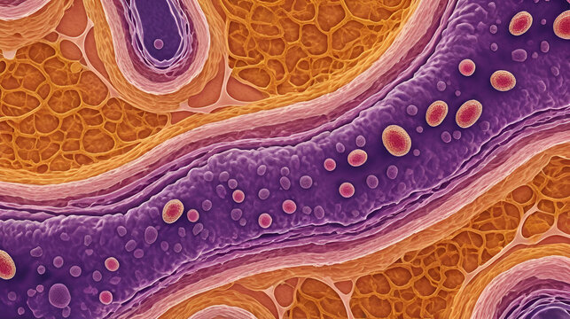 high resolution microscopic image of inflamed gut tissue showcasing cellular structures inflammation patterns and biological processes highlighting medical research and the study of gastrointestin