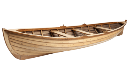 Wooden rowing boat isolated on black background showcasing craftsmanship and timeless design artistry