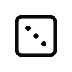 A square dice with three black dots arranged diagonally from upper left to lower right. Editable stroke. Vector icon illustration